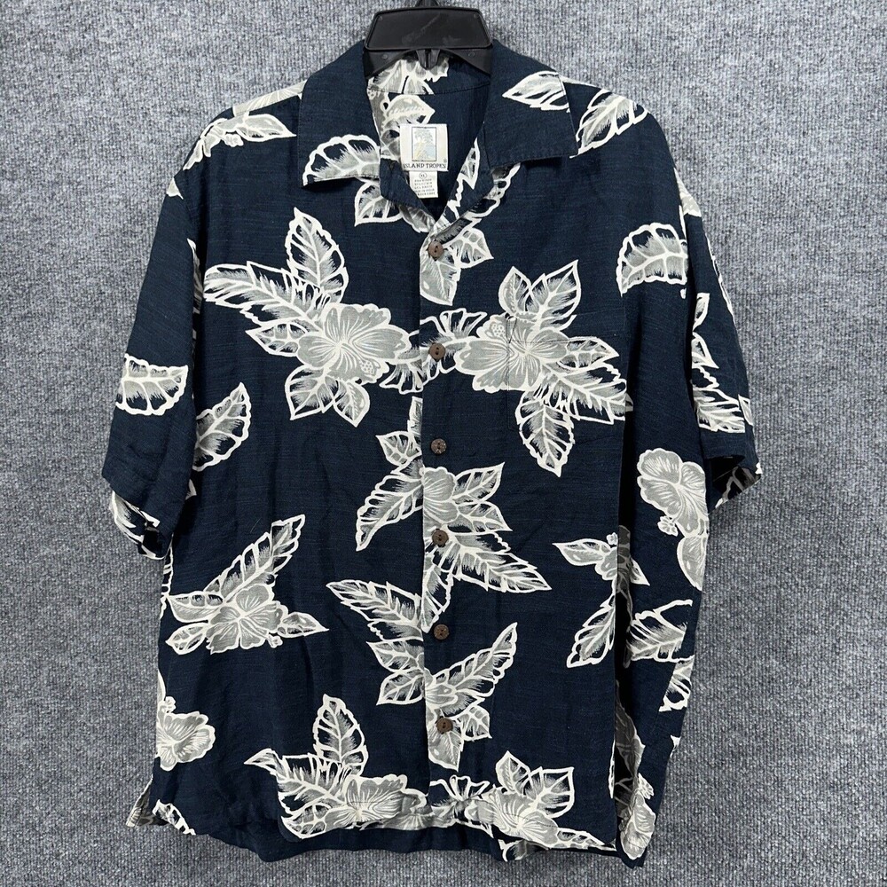 Island Tropics Casual‎ Button Up Shirt Men Size XL Aloha Hawaiian Tropical Beach